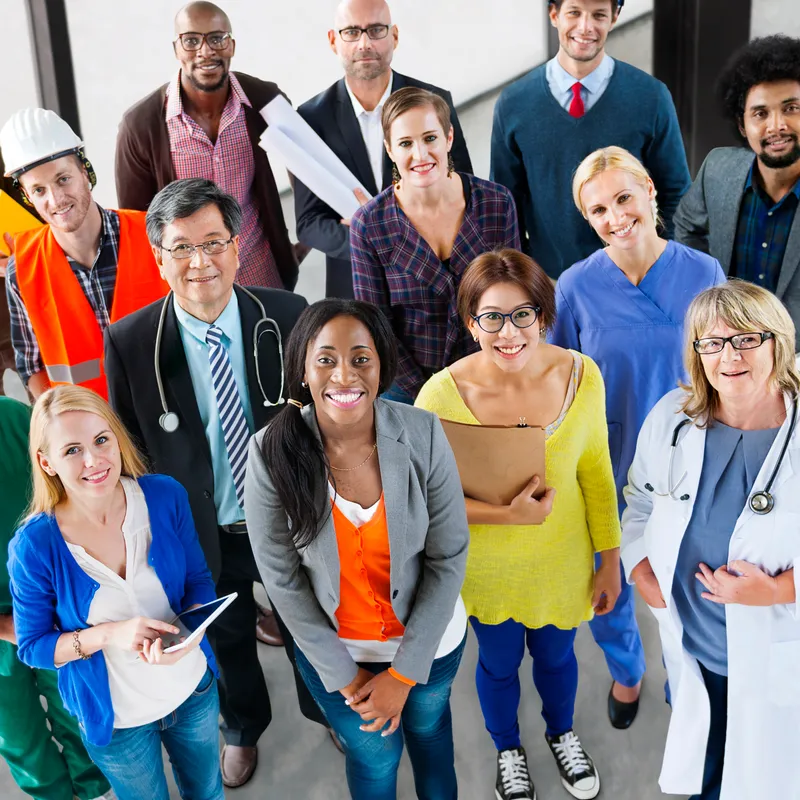 Group of employees in a collaborative workplace setting